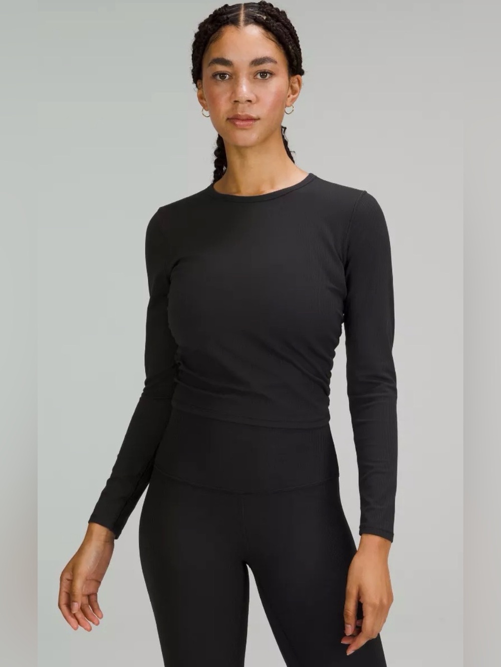 Lululemon All It Takes Long Sleeve Shirt – Cropped Ruched Nulu (Black)SZ. M
